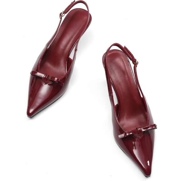 🆕Women Purple Sling Back Kitten Heel Bow Ankle Strap Pointed Toe Heel Sexy Pump - Picture 2 of 6